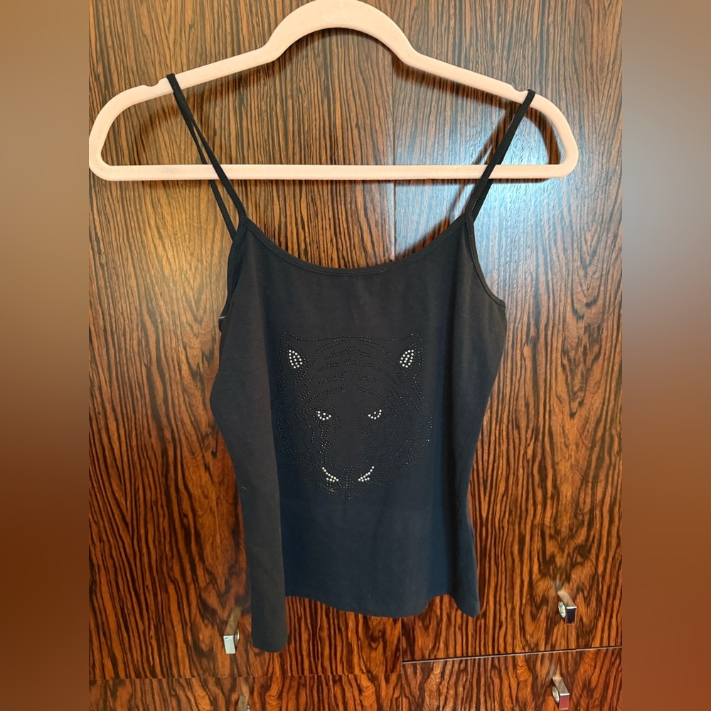 Upcycled black rhinestone y2k Camisole with panther design